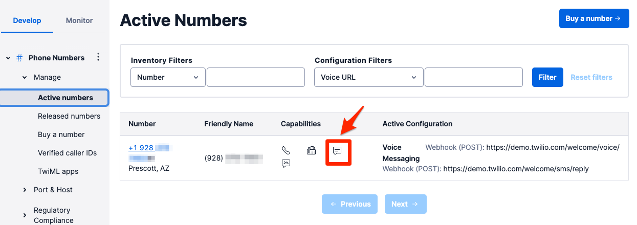 Active SMS Capable Numbers