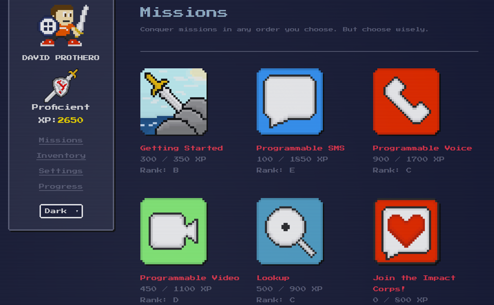 Select TwilioQuest missions to learn communications products quickly.