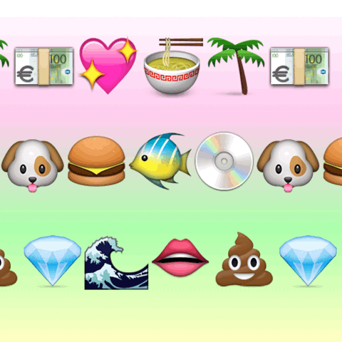 GIF of various emojis flying by