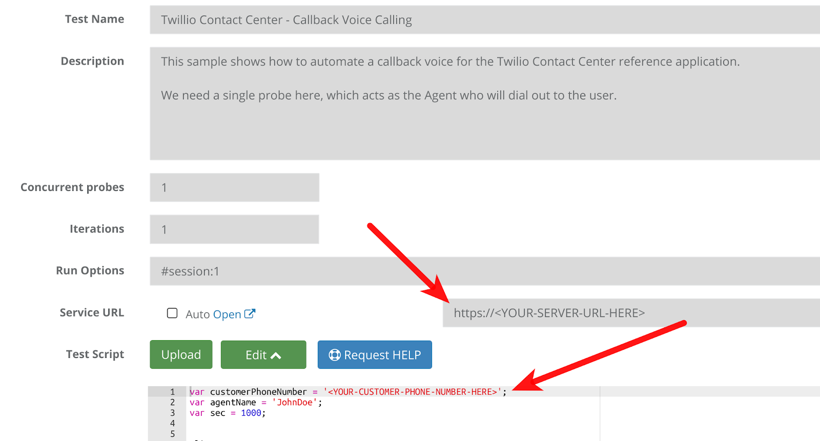 Adjusting settings for a WebRTC test