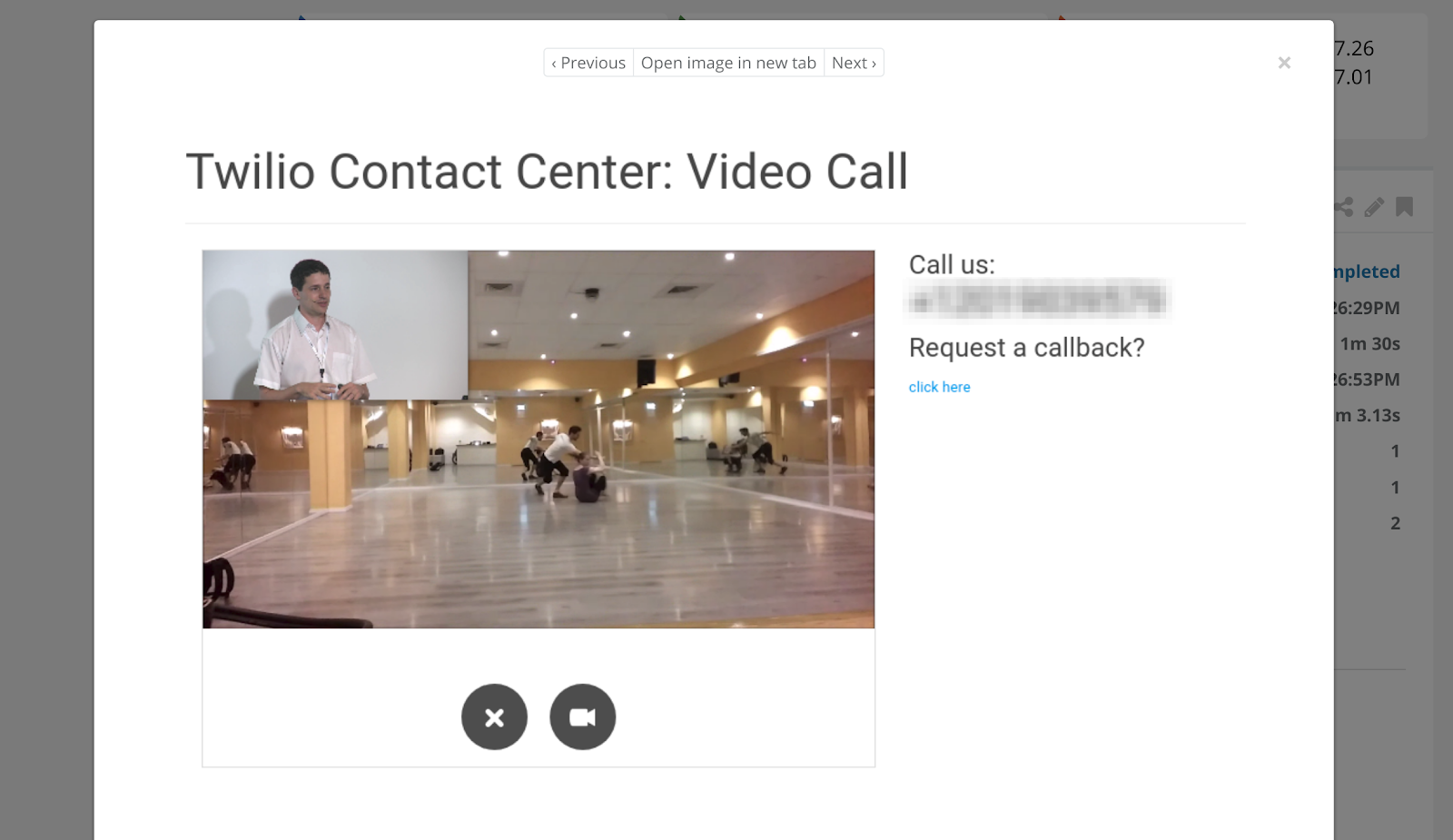 Example Video Call screen for a Twilio call center
