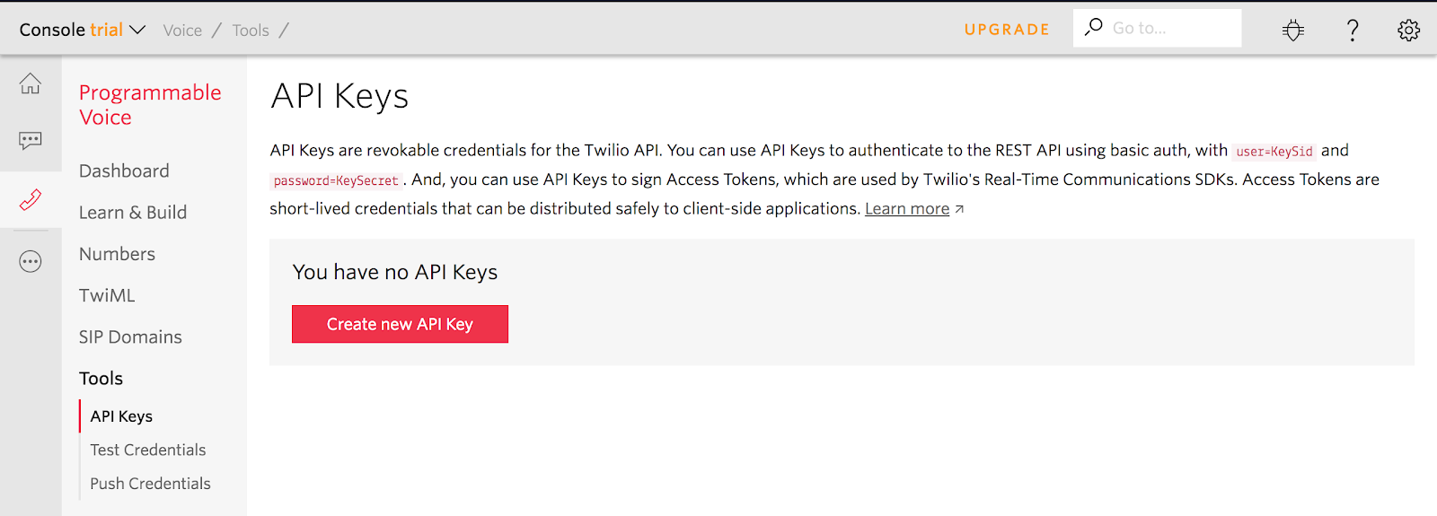 Twilio API keys