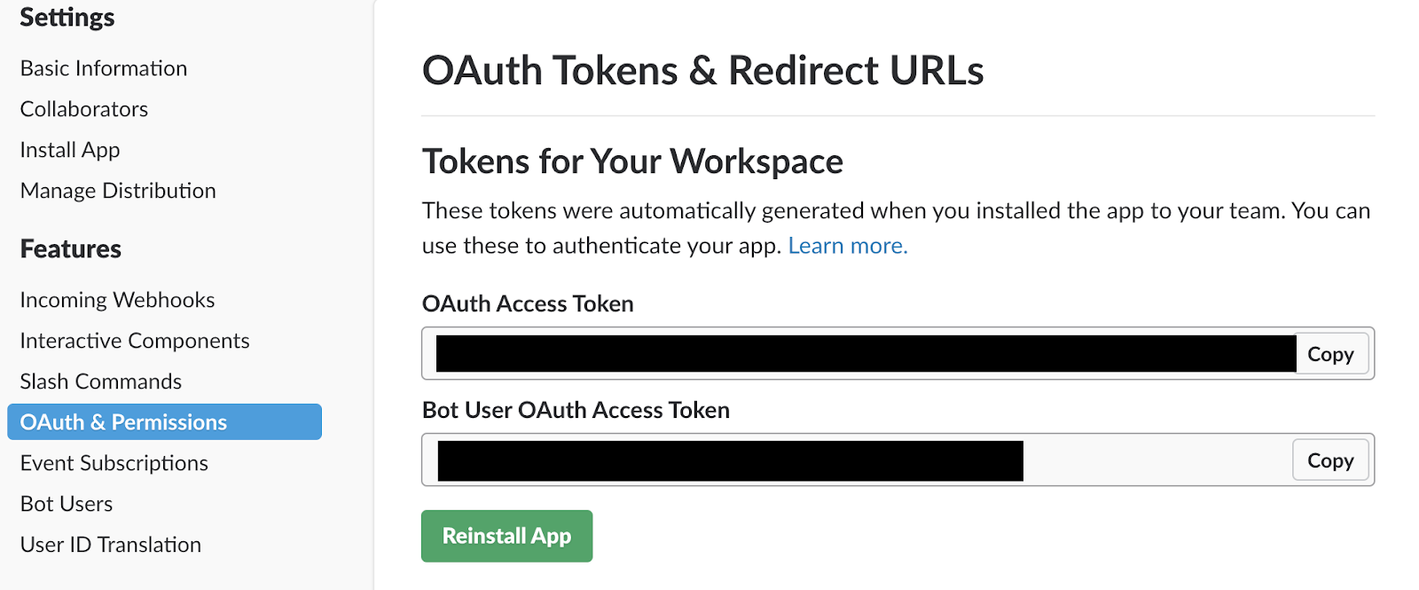 OAuth user tokens for the Python Slack Bot
