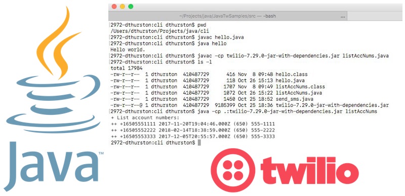 Twilio logo and Java program