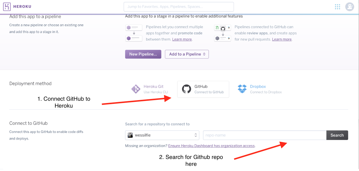 Connect your GitHub account to Heroku.