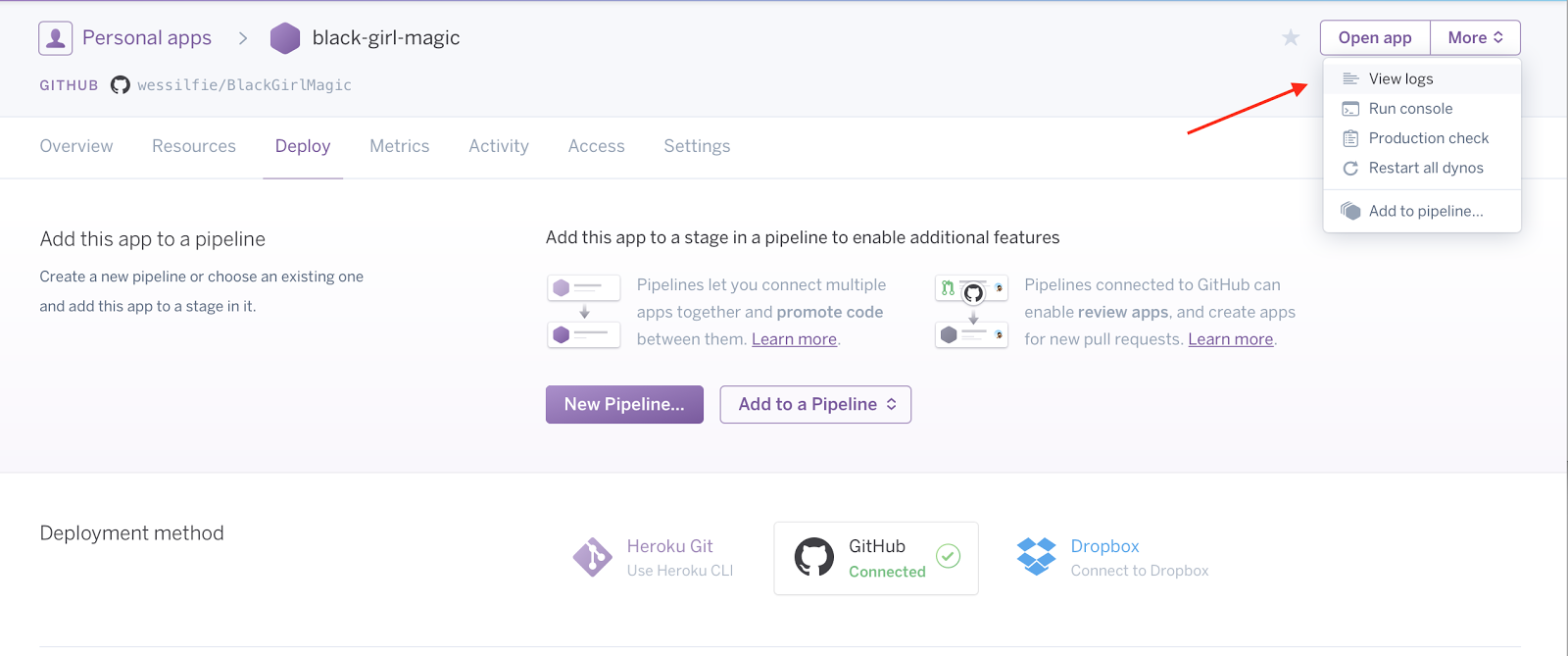 How to view logs in Heroku