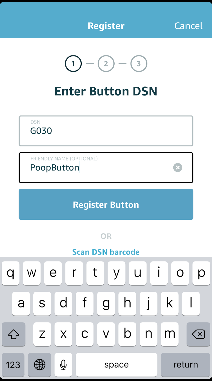 Enter an Amazon IoT Button DSN