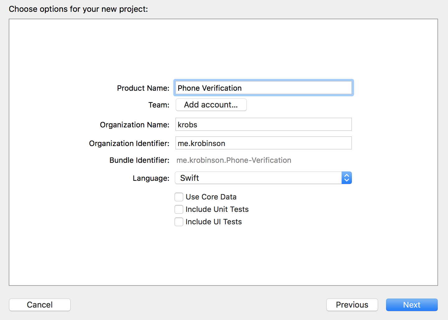 xcode project creation