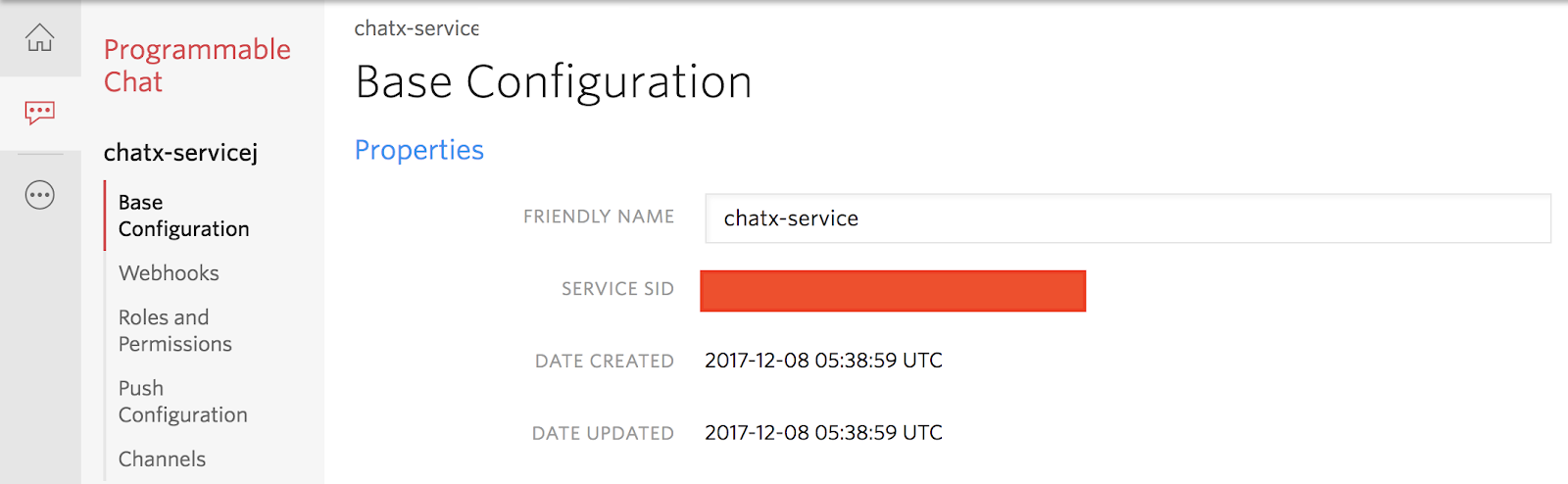 Programmable Chat Service SID