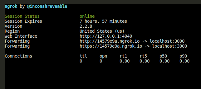 ngrok showing the URL exposing the Ruby on Rails SMS app