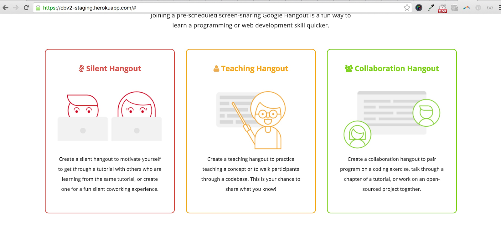 Description cards adachiu designed to explain silent, teaching and collaboration hangouts.