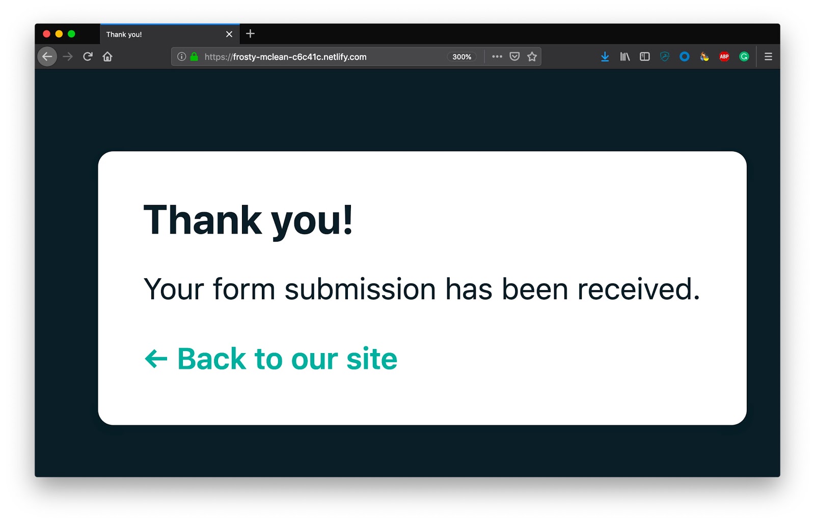 Netlify form submission success dialog
