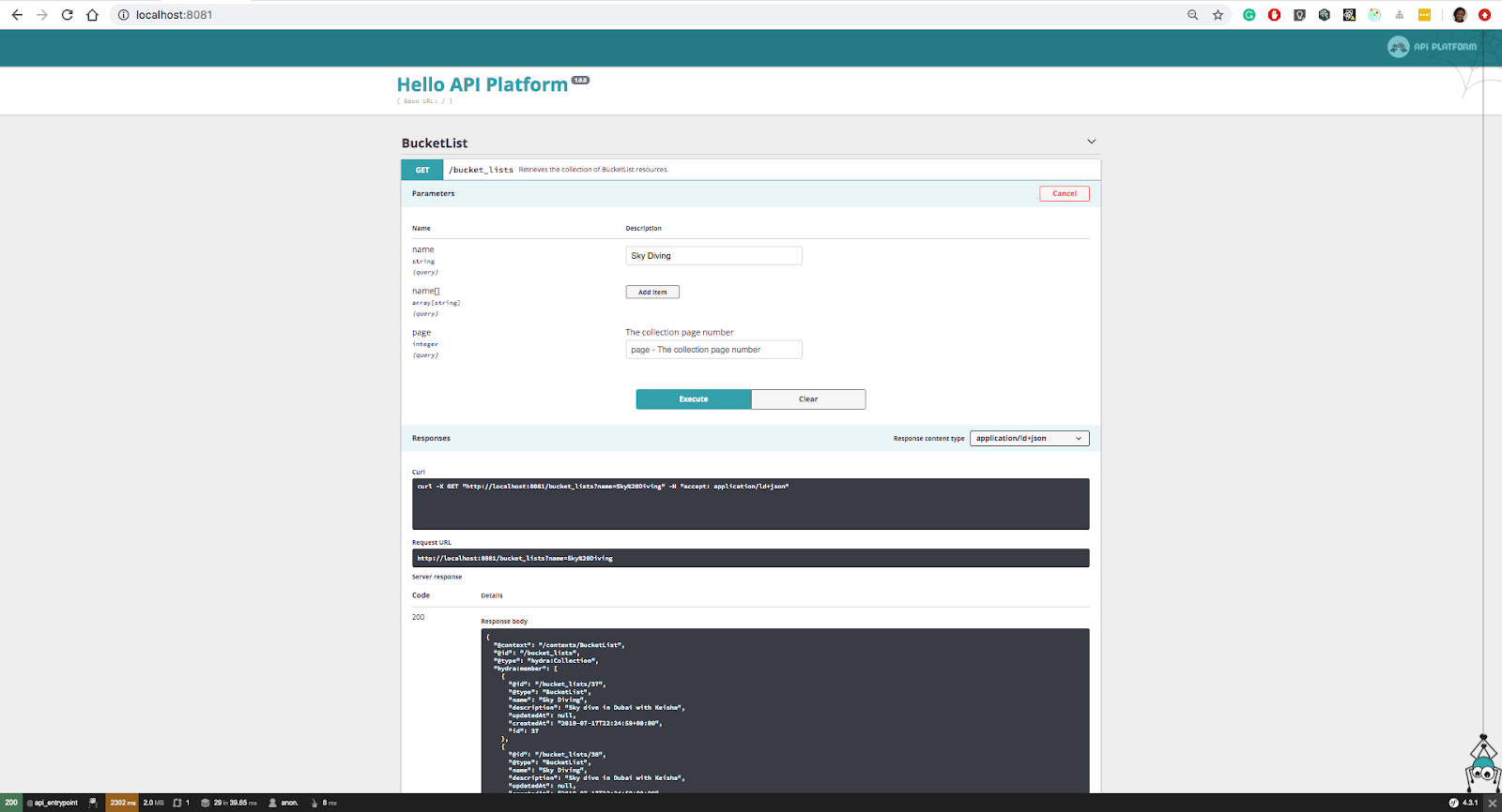 Api platform dashboard