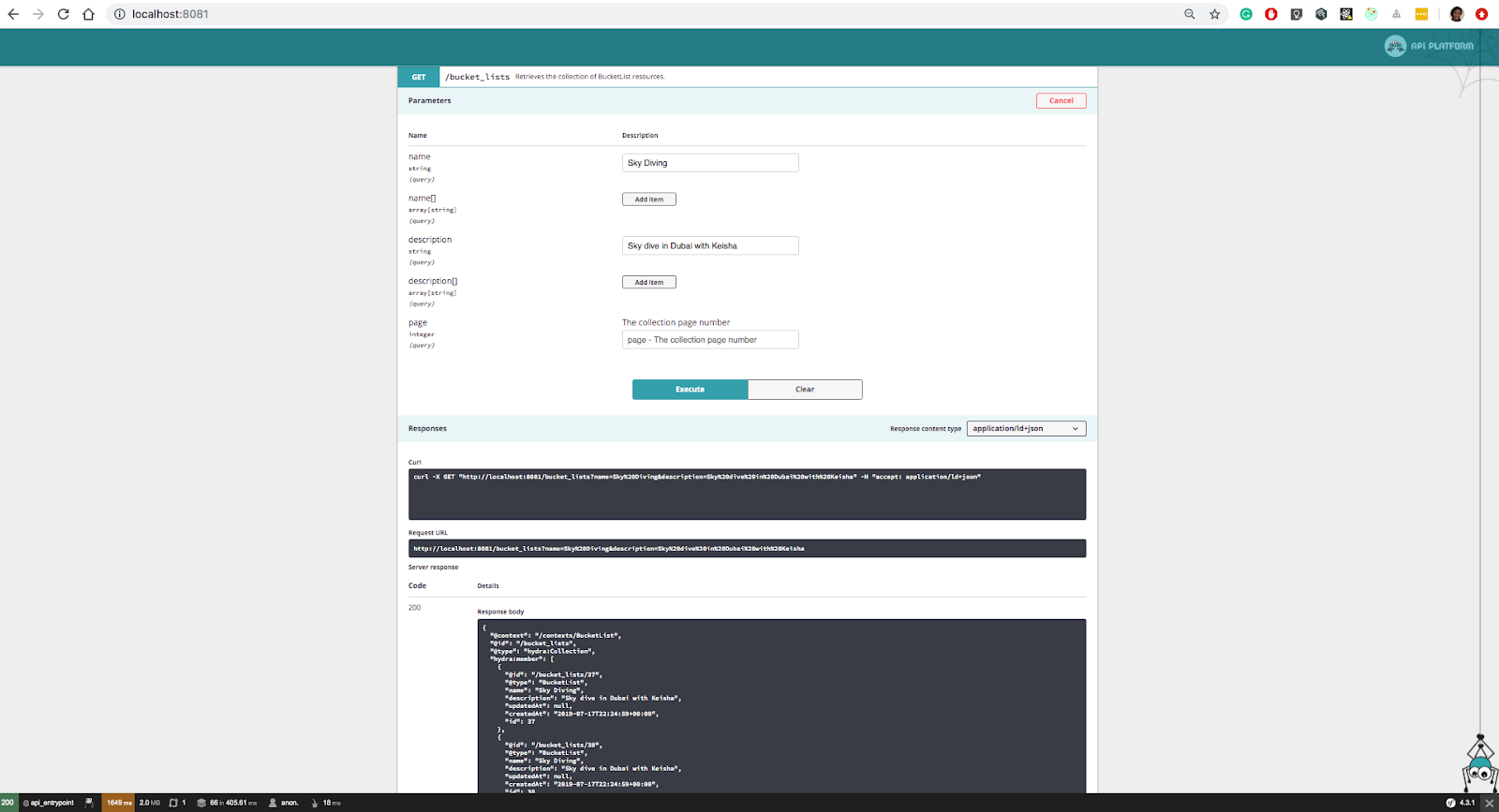 Api platform dashboard