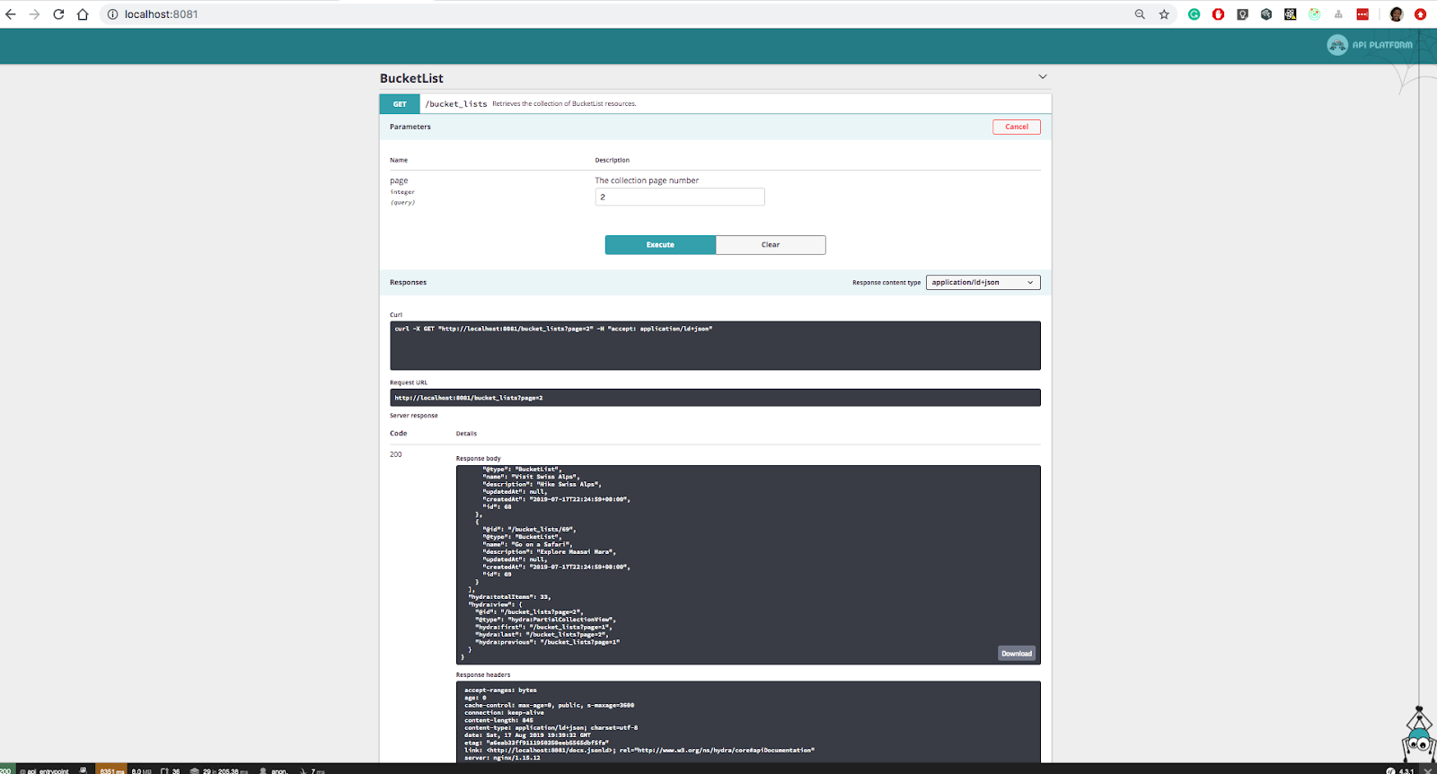 Api platform dashboard