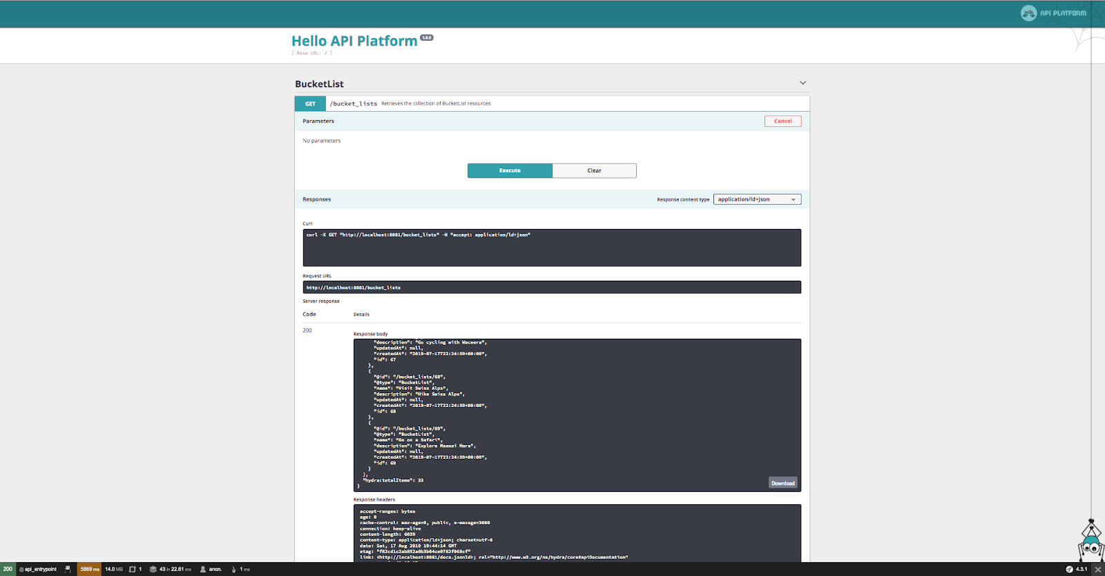 Api platform dashboard