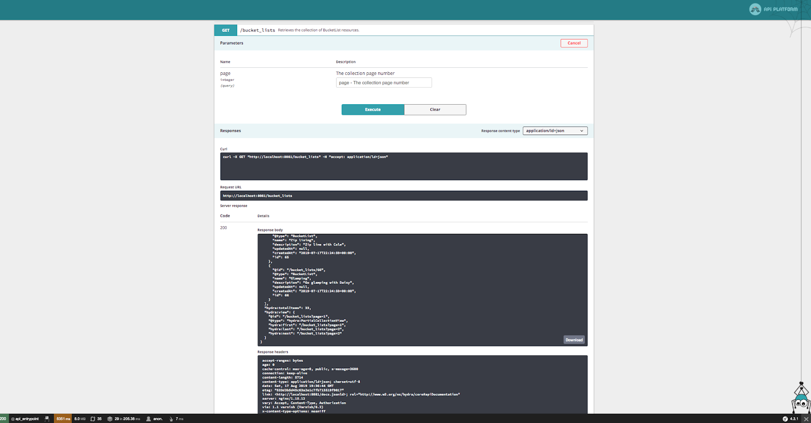 Api platform dashboard