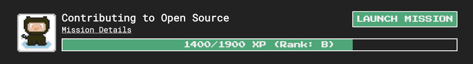 Screenshot of the TwilioQuest mission title "Contributing to Open Source" with a "Launch Mission" button