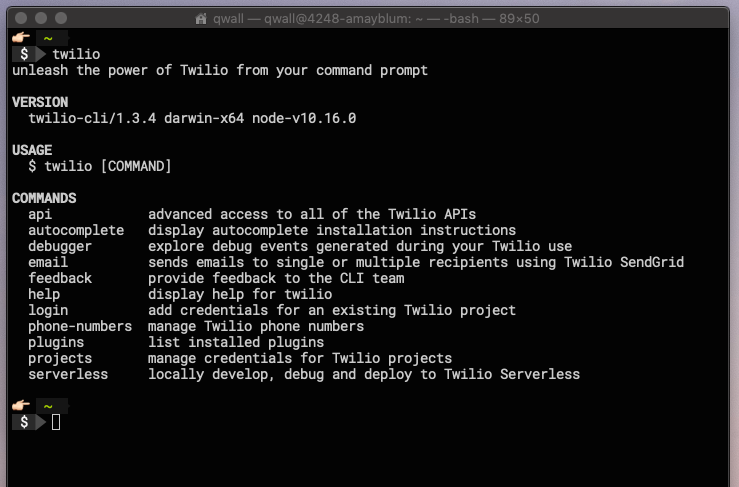 Screenshot of the Twilio Command Line Interface