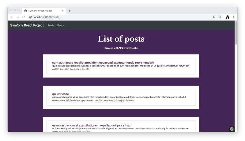page d'accueil de notre single page application listant des utilisateurs