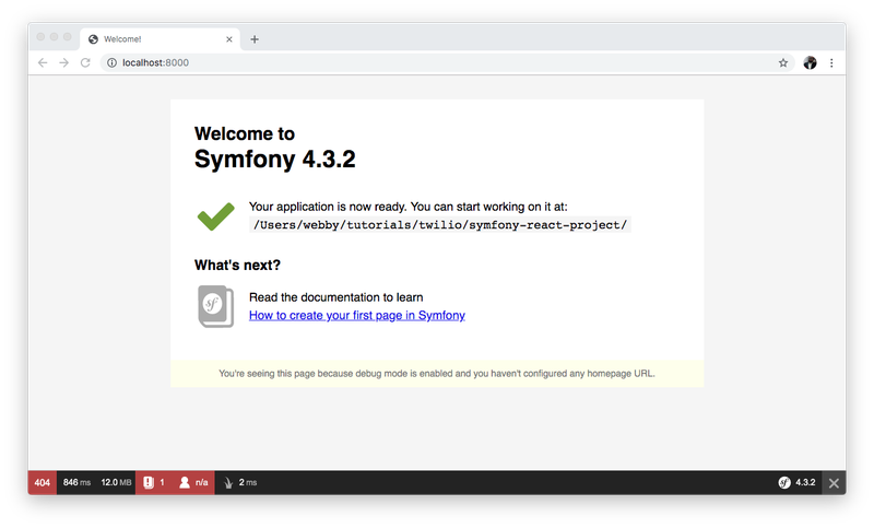 homepage par défaut de Symfony