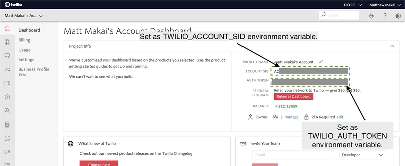 How to get Account SID and Auth Token from the Twilio Console