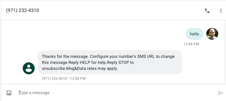 Twilio default SMS response