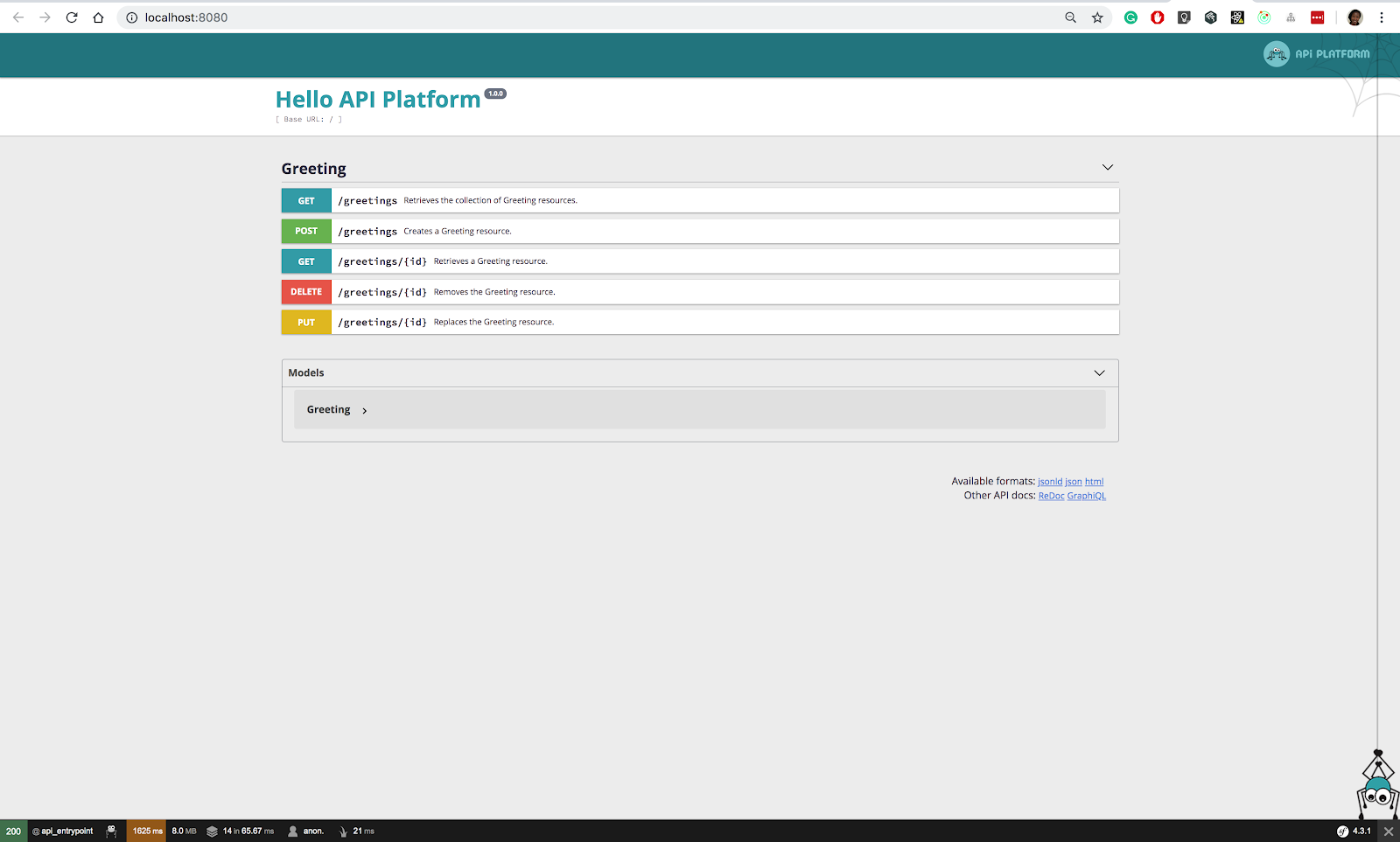 Api platform dashboard