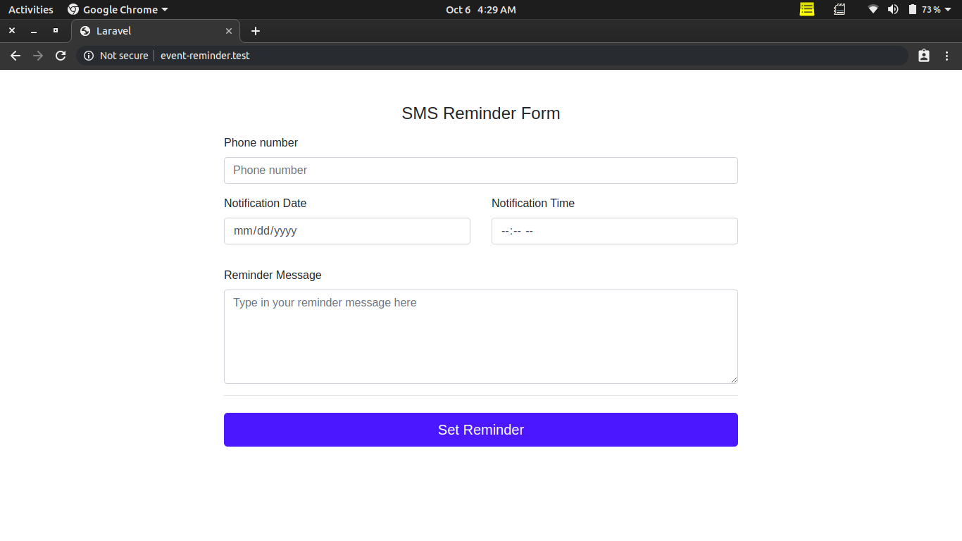 Laravel SMS reminder app landing page