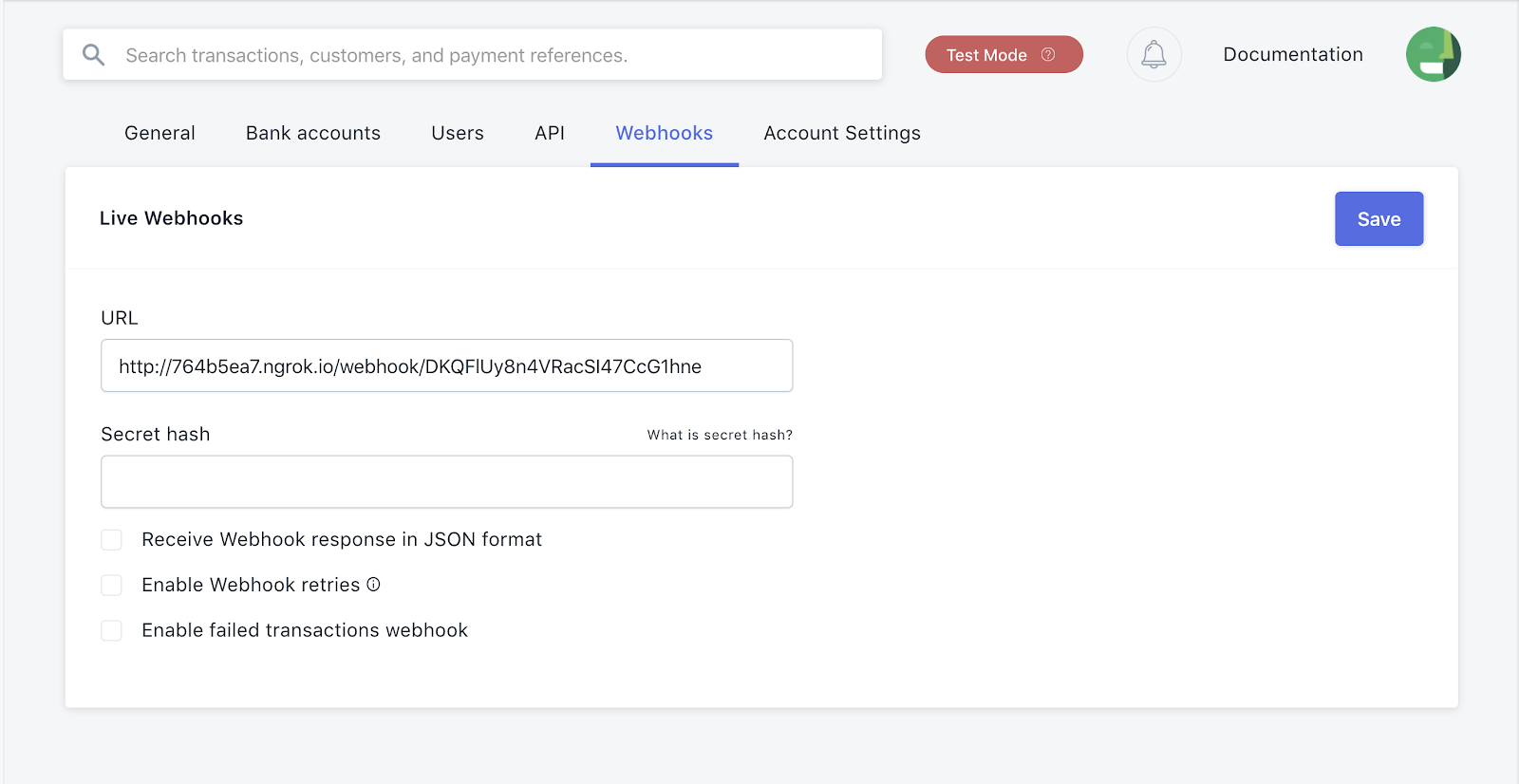 Flutterwave webhook dashboard