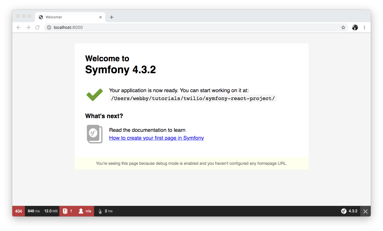 Symfony default homepage