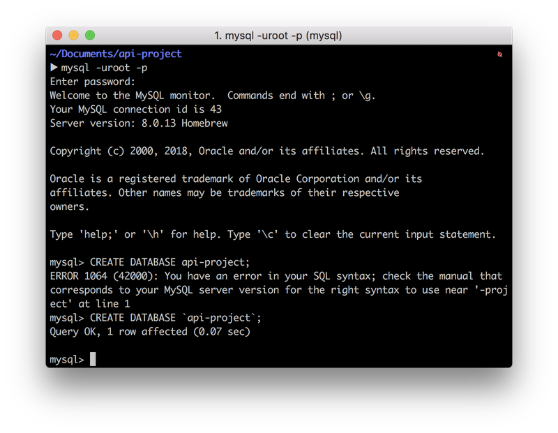 MySQL root in terminal