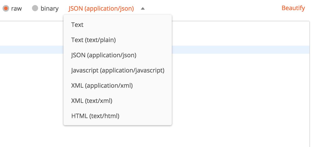 Postman view for changing the form data type