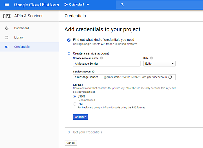 Adicionar credenciais ao projeto do Google Cloud Platform