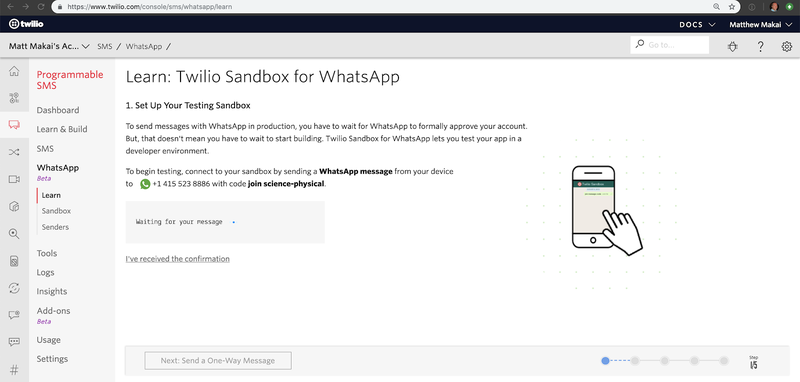 Sandbox da Twilio para WhatsApp