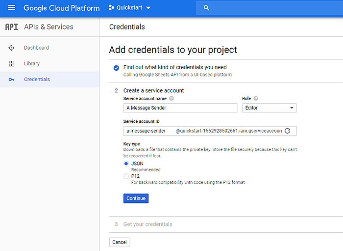 Agregar credenciales al proyecto de la plataforma Google Cloud