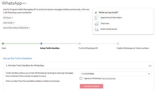 Captura de pantalla de activación de Twilio WhatsApp Sandbox