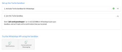 Captura de pantalla de activación de Twilio WhatsApp Sandbox