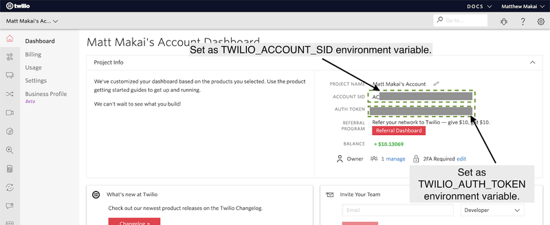 Como obter o SID da conta e o token de autenticação do Console da Twilio