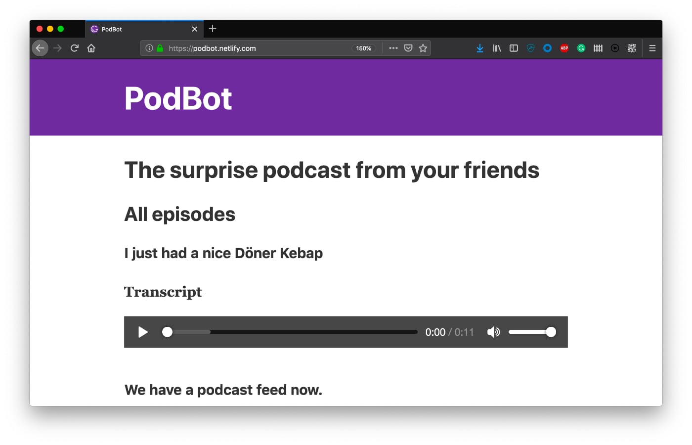 Podbot preview in a browser window