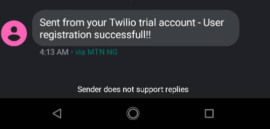 Example text message from Twilio trial account