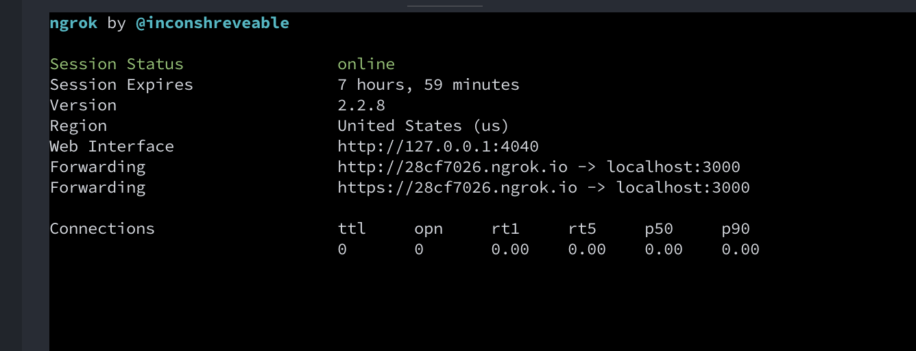 ngrok running in the console