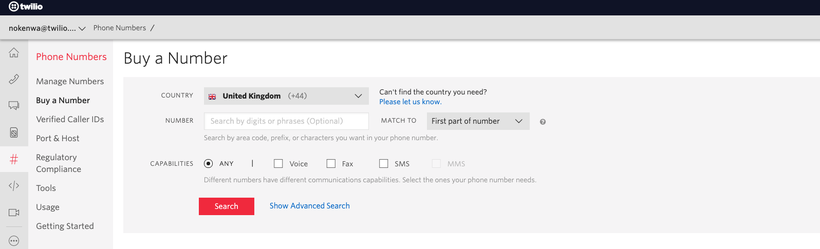 screenshot buy a twilio phone number