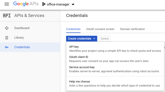 screenshot generating Google API Credential