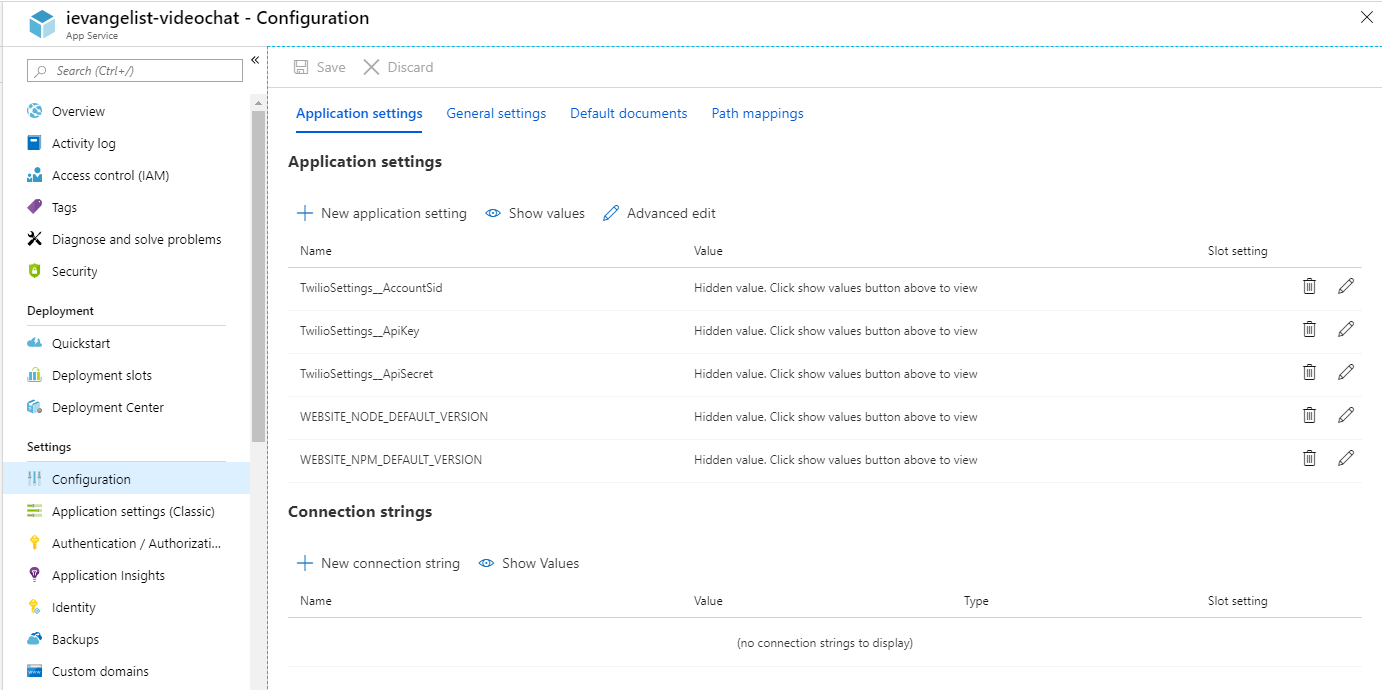 Detailed application settings