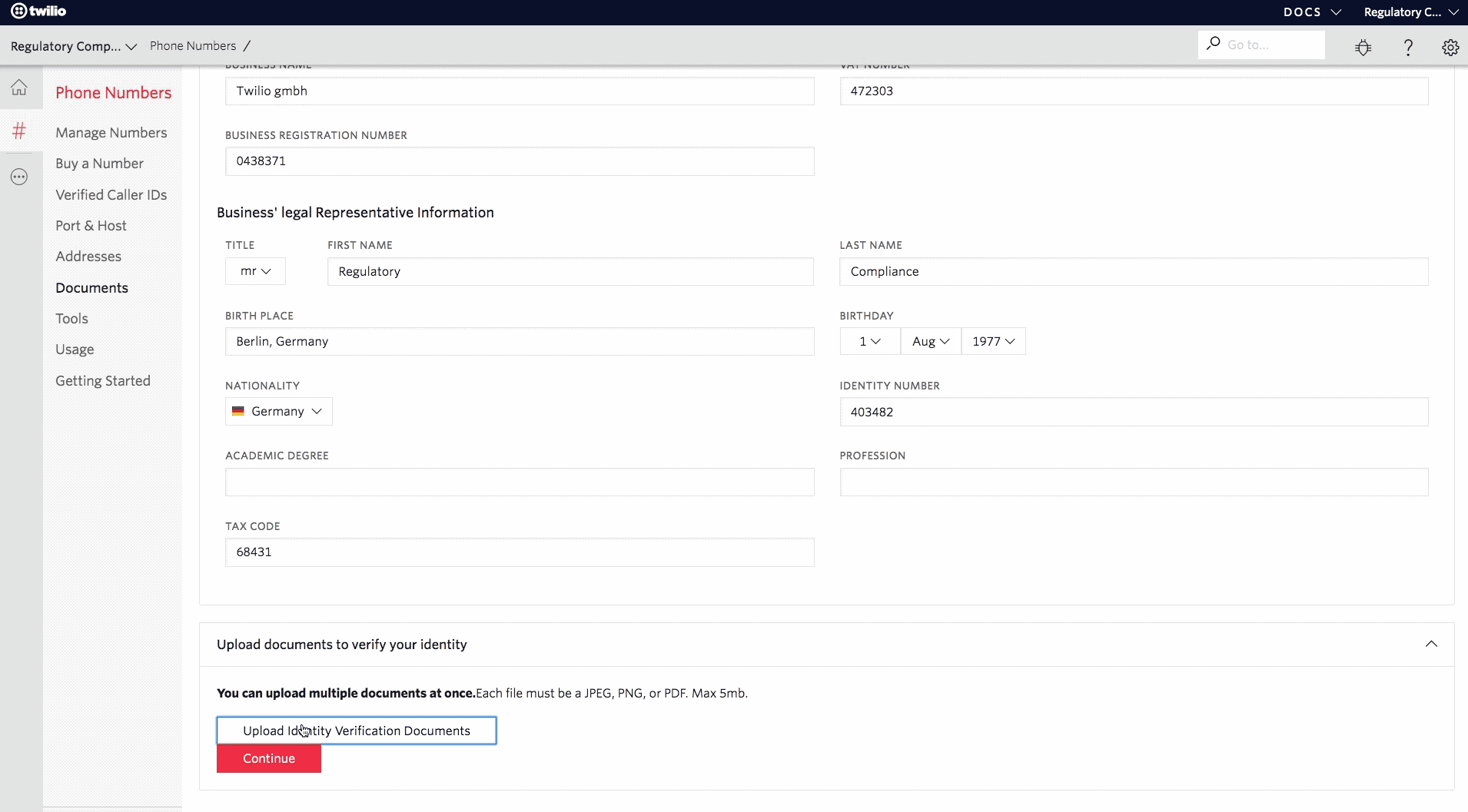 Uploading documents with the file selector
