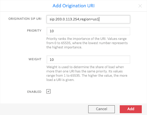 Add a SIP Origination URI on Twilio