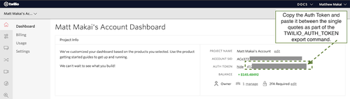 Auth Token en la Consola de Twilio