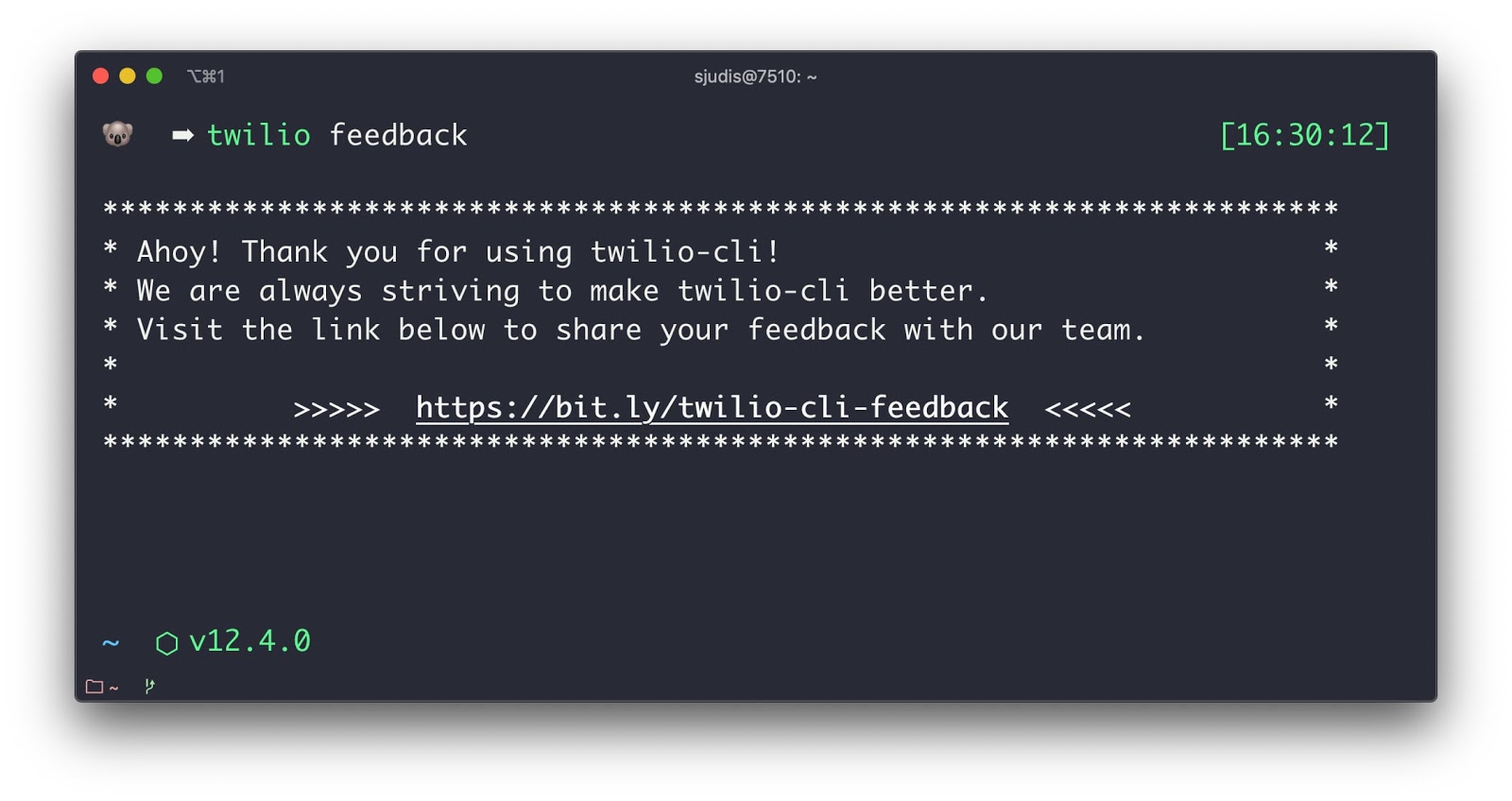 Result of `twilio feedback` - bit.ly/twilio-cli-feedback