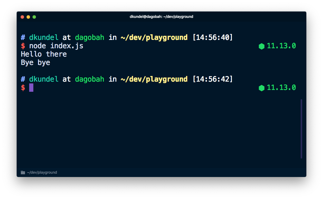 Screenshot of Terminal running `node index.js`